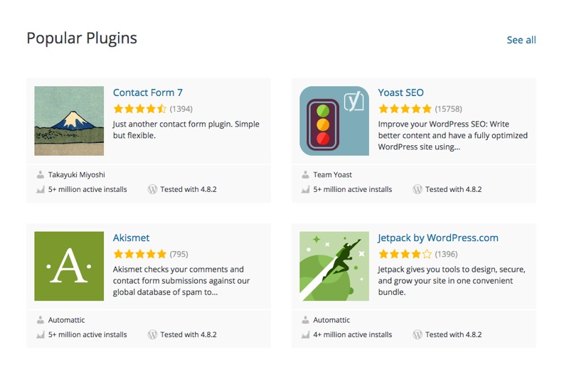 Screenshot of popular wordpress plugins for small business owners